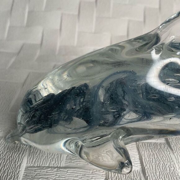 Dynasty Gallery Swirled Blown Art Glass Dolphin Blue Swirl Figurine Paperweight - Picture 2 of 9